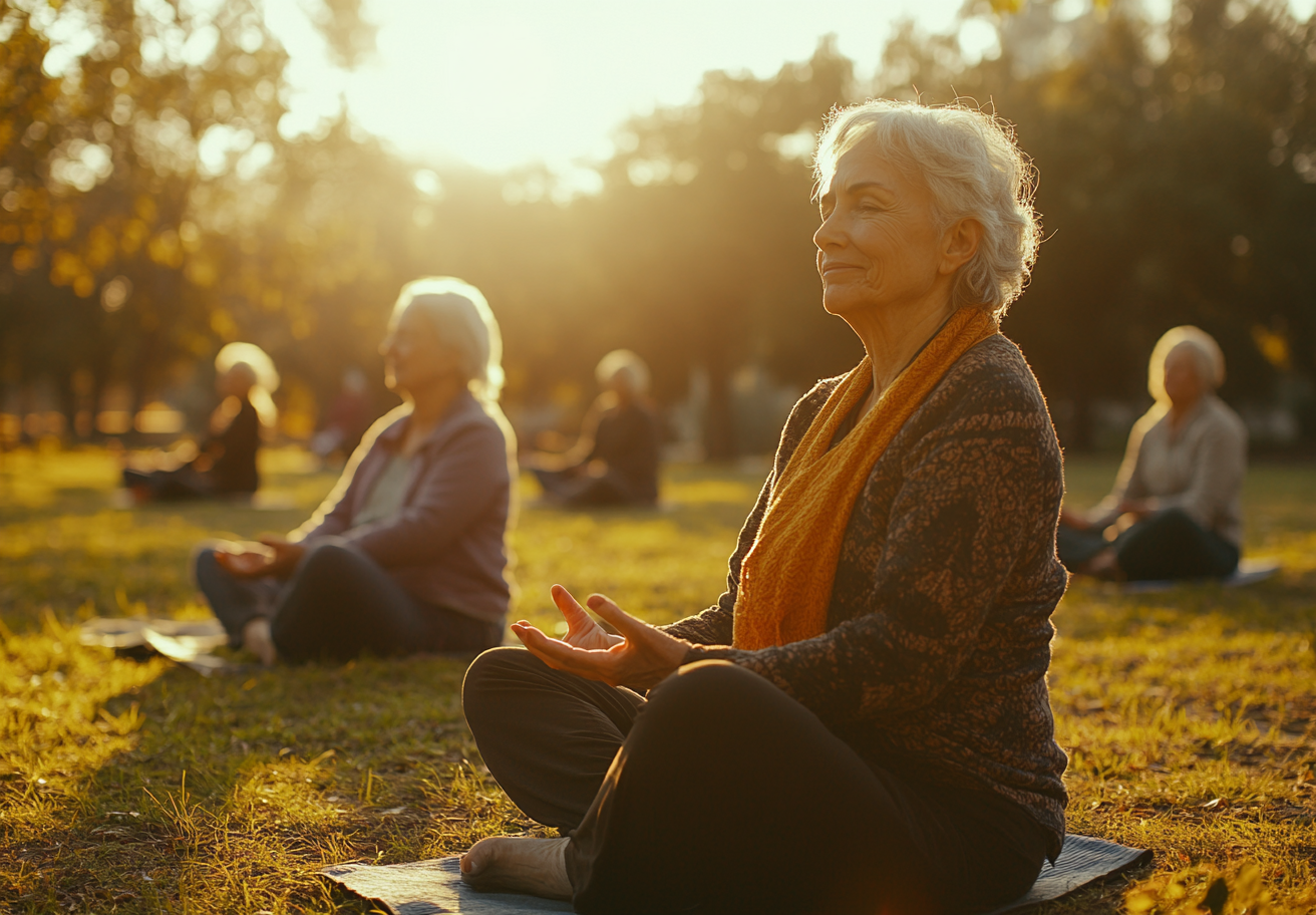 Зображення людей середнього віку під час йога практики